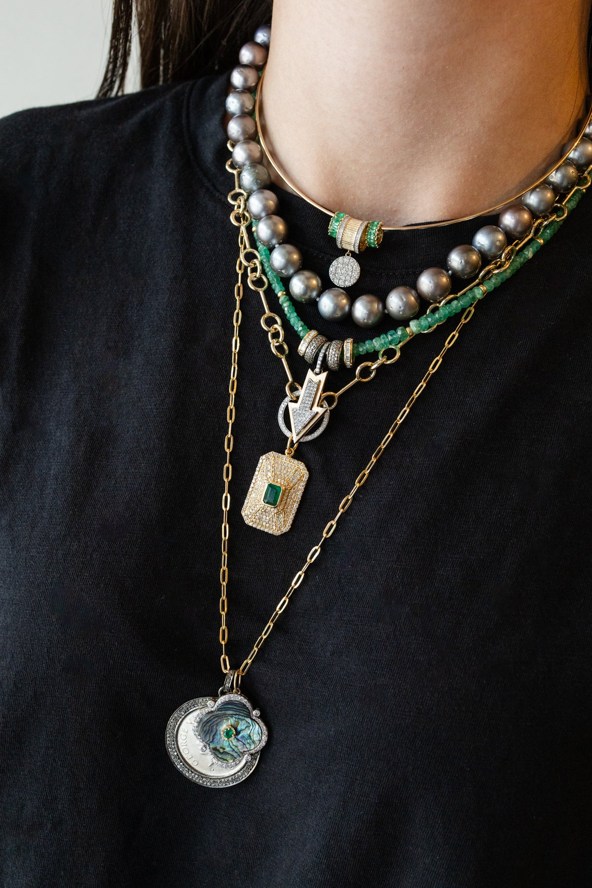 14K Gold .81ct Baguette Emerald Diamond Dog Tag Charm