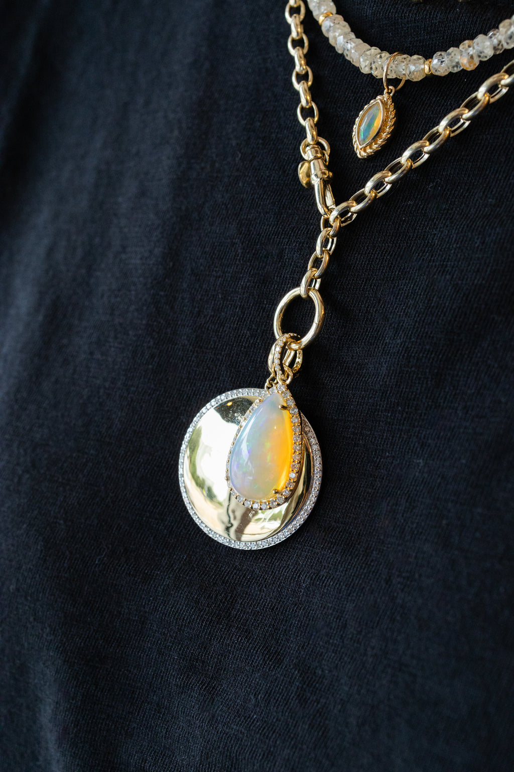 14K Gold Teardrop Opal Diamond Charm