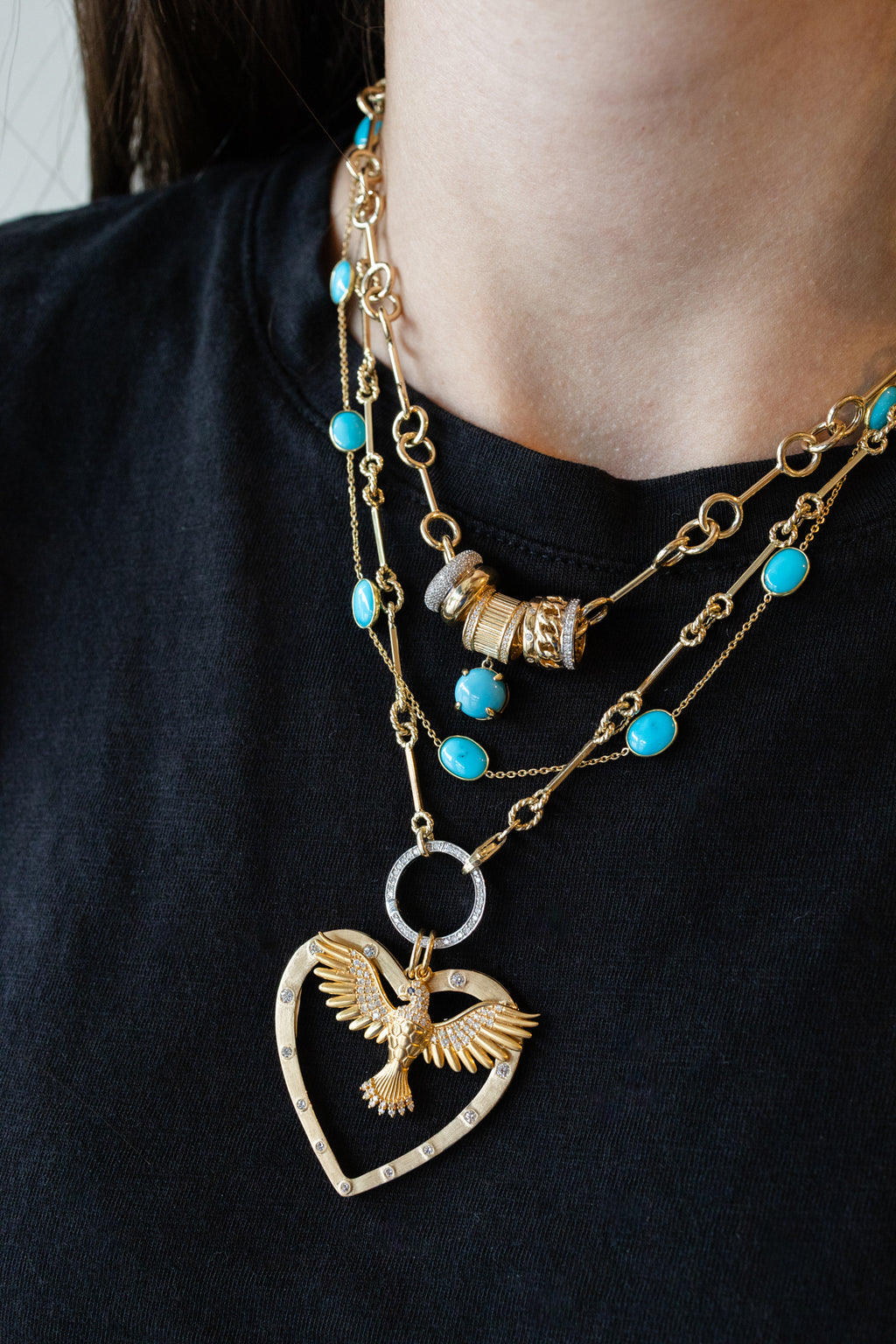 18K Gold Oval Turquoise Station Necklace