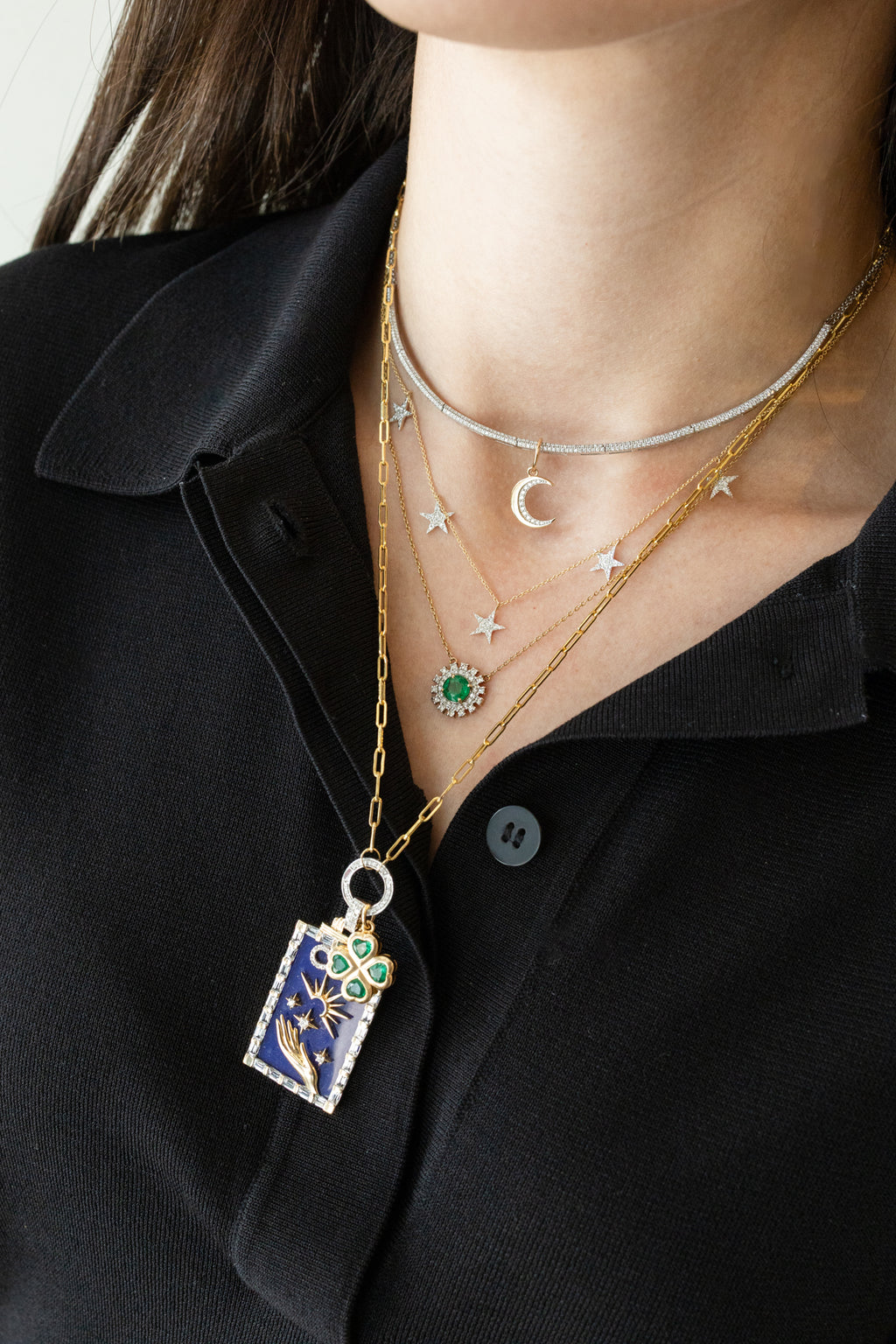 14K Gold Pave Diamond Dangle Star Charm Necklace