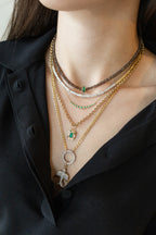 14K Gold Bezel Emerald Curved Bar Necklace