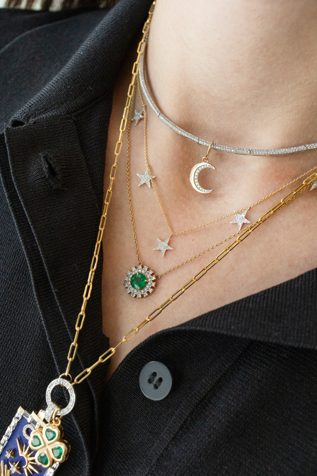 14K Gold Pave Diamond Dangle Star Charm Necklace