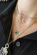 14K Gold Pave Diamond Dangle Star Charm Necklace