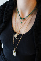 14K Gold Pear Emerald & Diamond Lariat Necklace