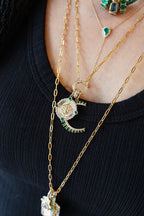14K Gold Emerald Bee Coin Charm