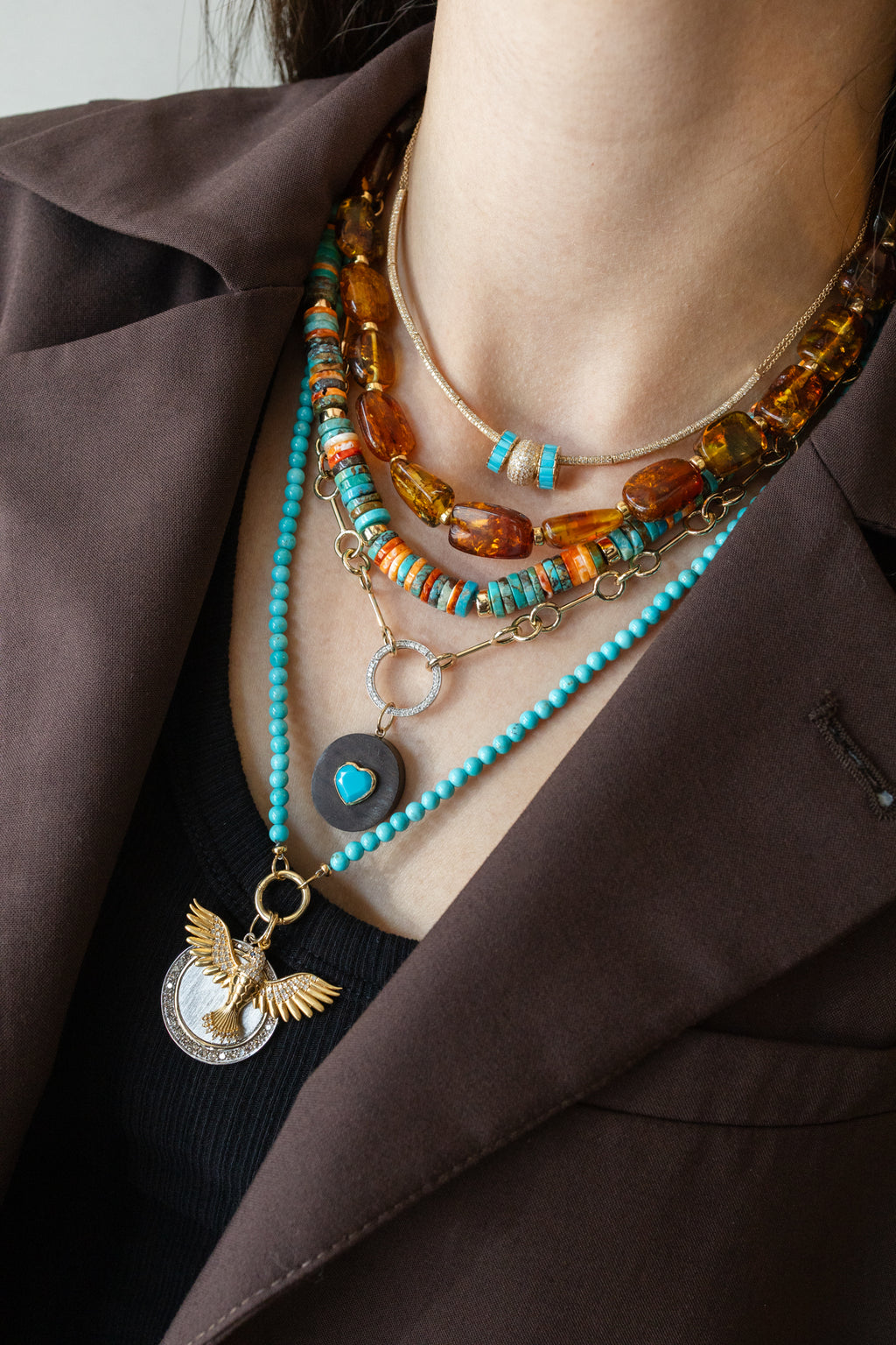 8mm Heishi Turquoise + Spiny Oyster Rondelle Necklace
