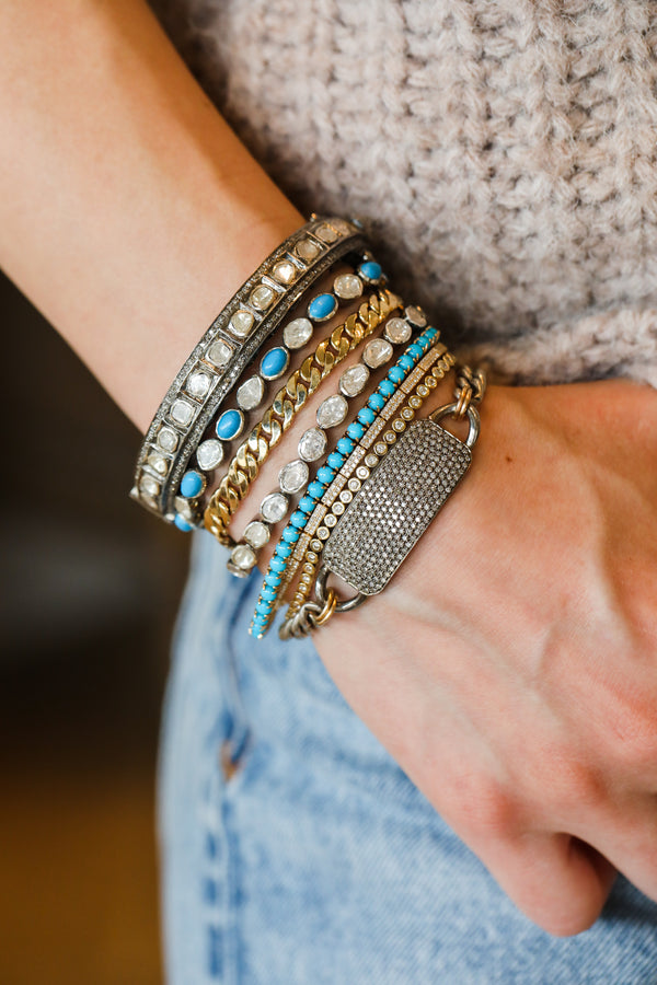 Silver Turquoise Polki Diamond Tennis Bracelet