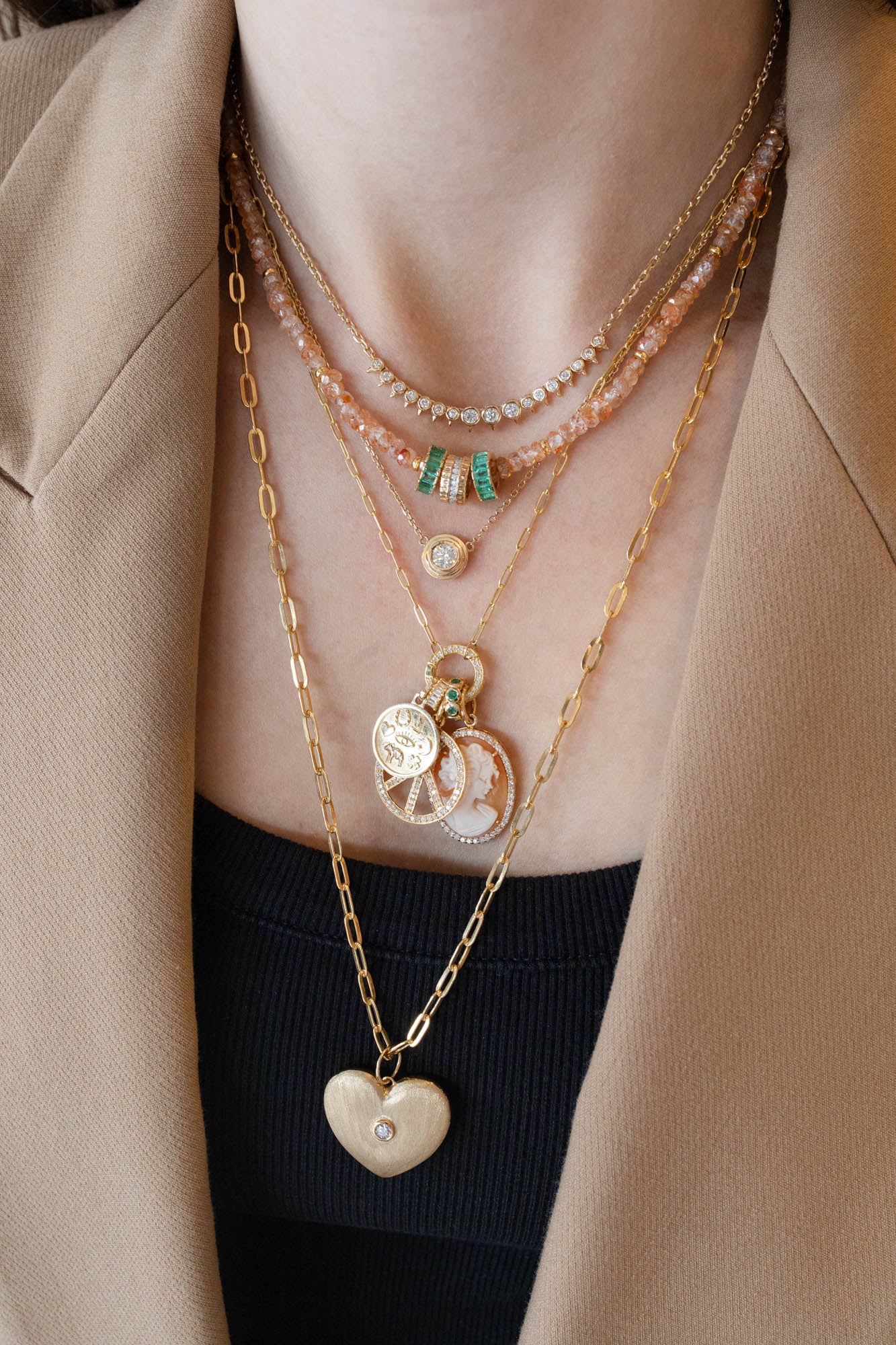 5mm Peachy Natural Zircon Rondelle Necklace