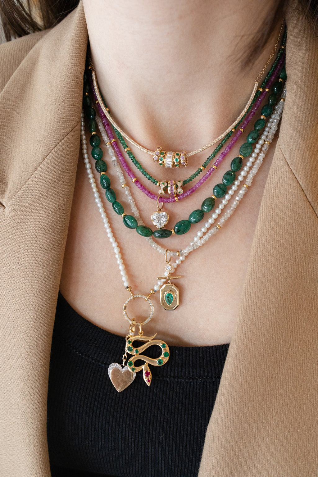 2mm Emerald Cabochon Rondelle Necklace