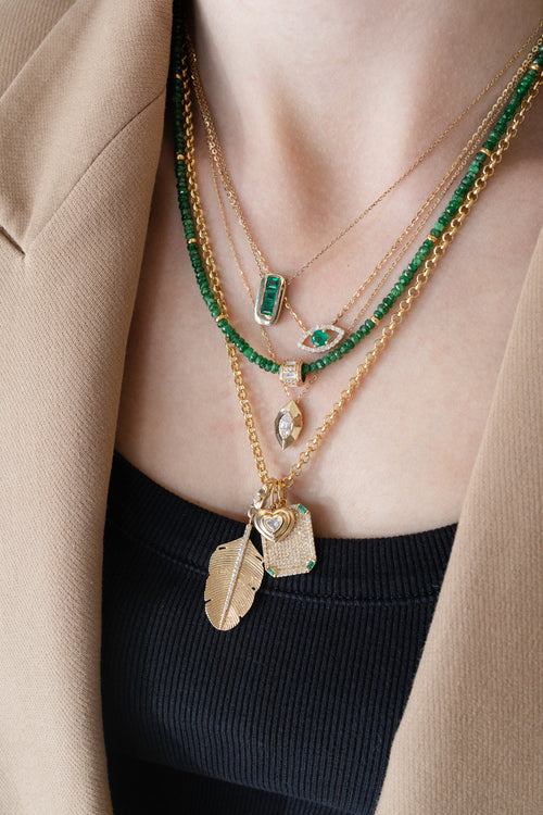 14K Gold Diamond Emerald Evil Eye Necklace