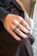 14K Gold 3 Pave Diamond Mariner Link Ring