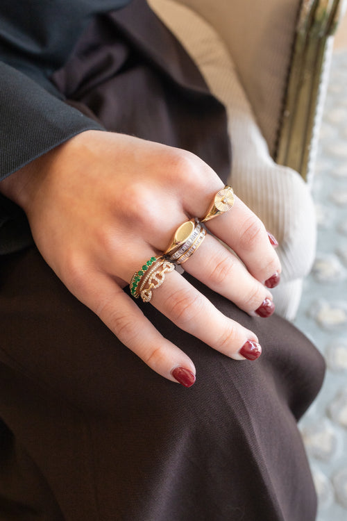14K Gold Diamond Emerald Triple Wrap Ring