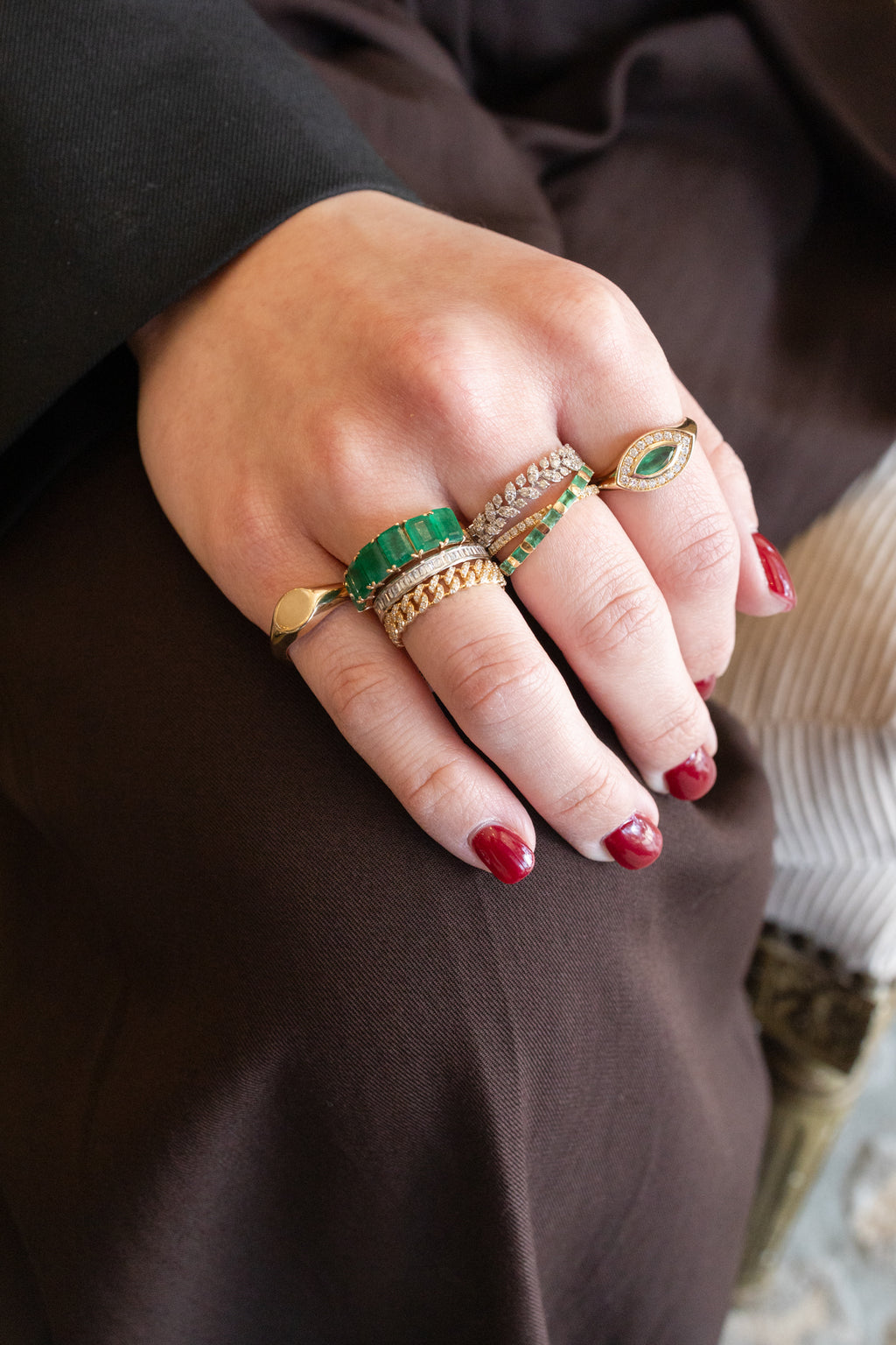 14K Gold Emerald Diamond Evil Eye Ring
