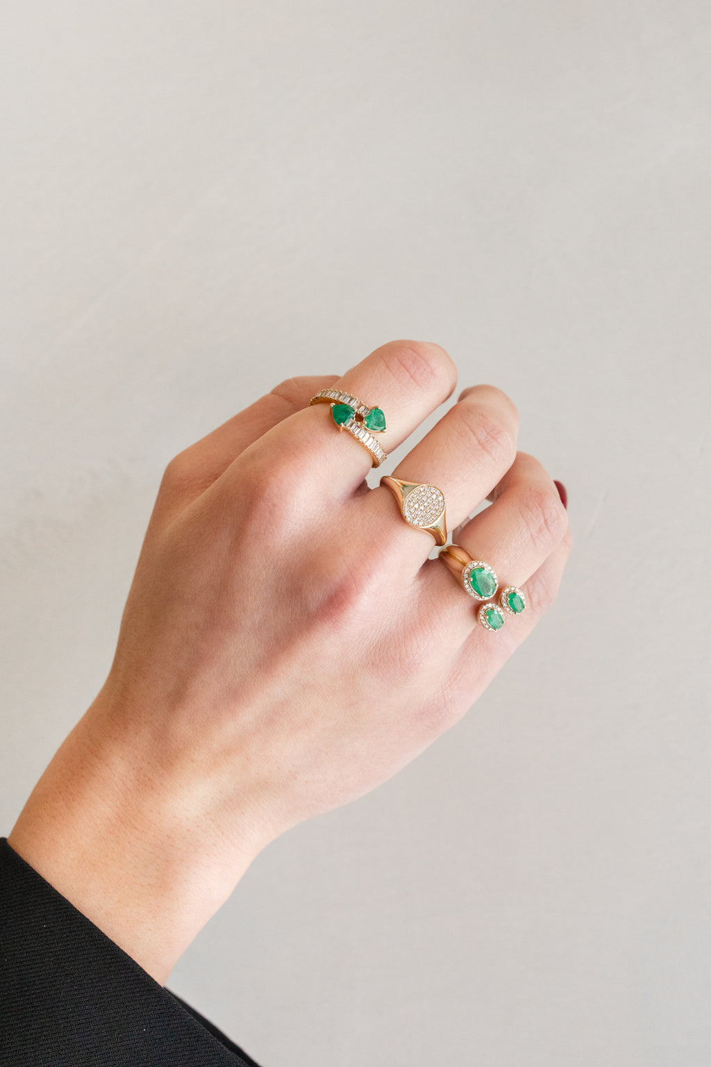 14K Gold Baguette Diamond Emerald Heart Wrap Ring