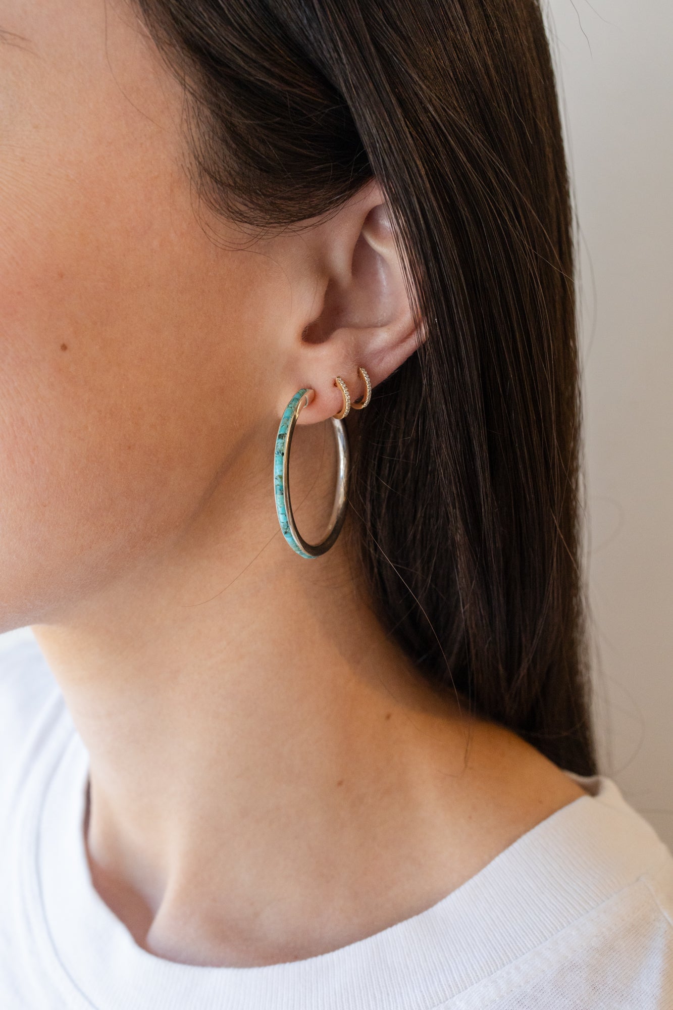 Federico Silver Heishi Turquoise Hoops