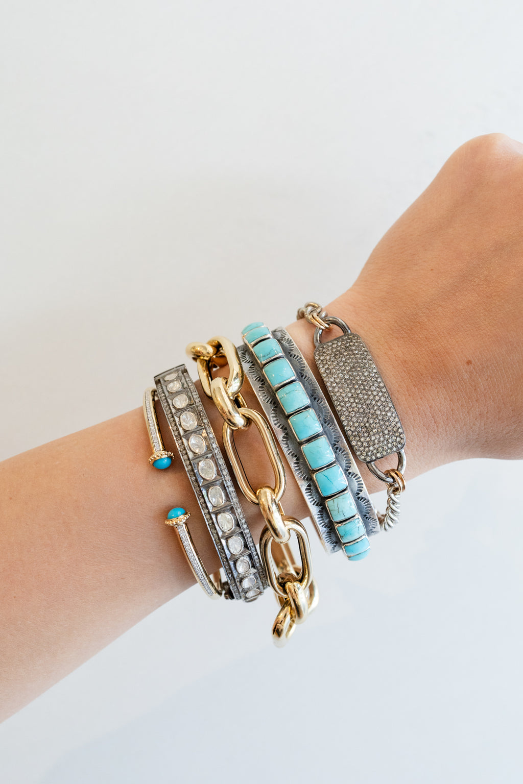 Federico Tooled Blue Turquoise Tiled Cuff