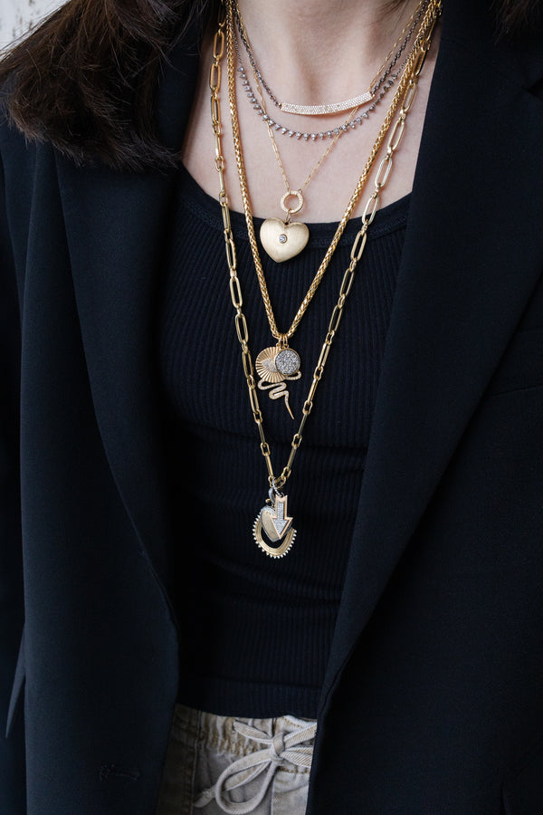 Tiny Flat 14K Gold Paper Clip Chain 12mm Lock Necklace