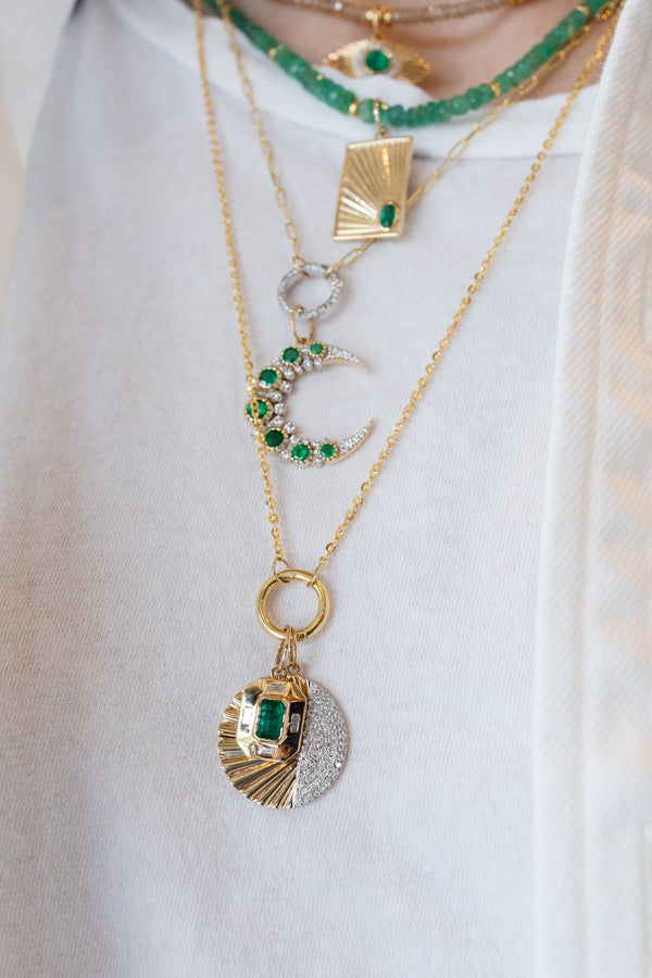 Small 14K Gold Emerald Retro Dog Tag Charm