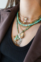 Large 14K Gold Carved Green Turquoise Thunderbird Charm