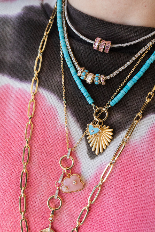 Mini 14K Gold Turquoise Double Diamond Spacer