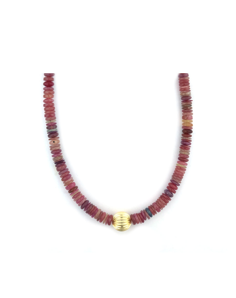 Heishi Cranberry Sapphire Mix Rondelle Necklace