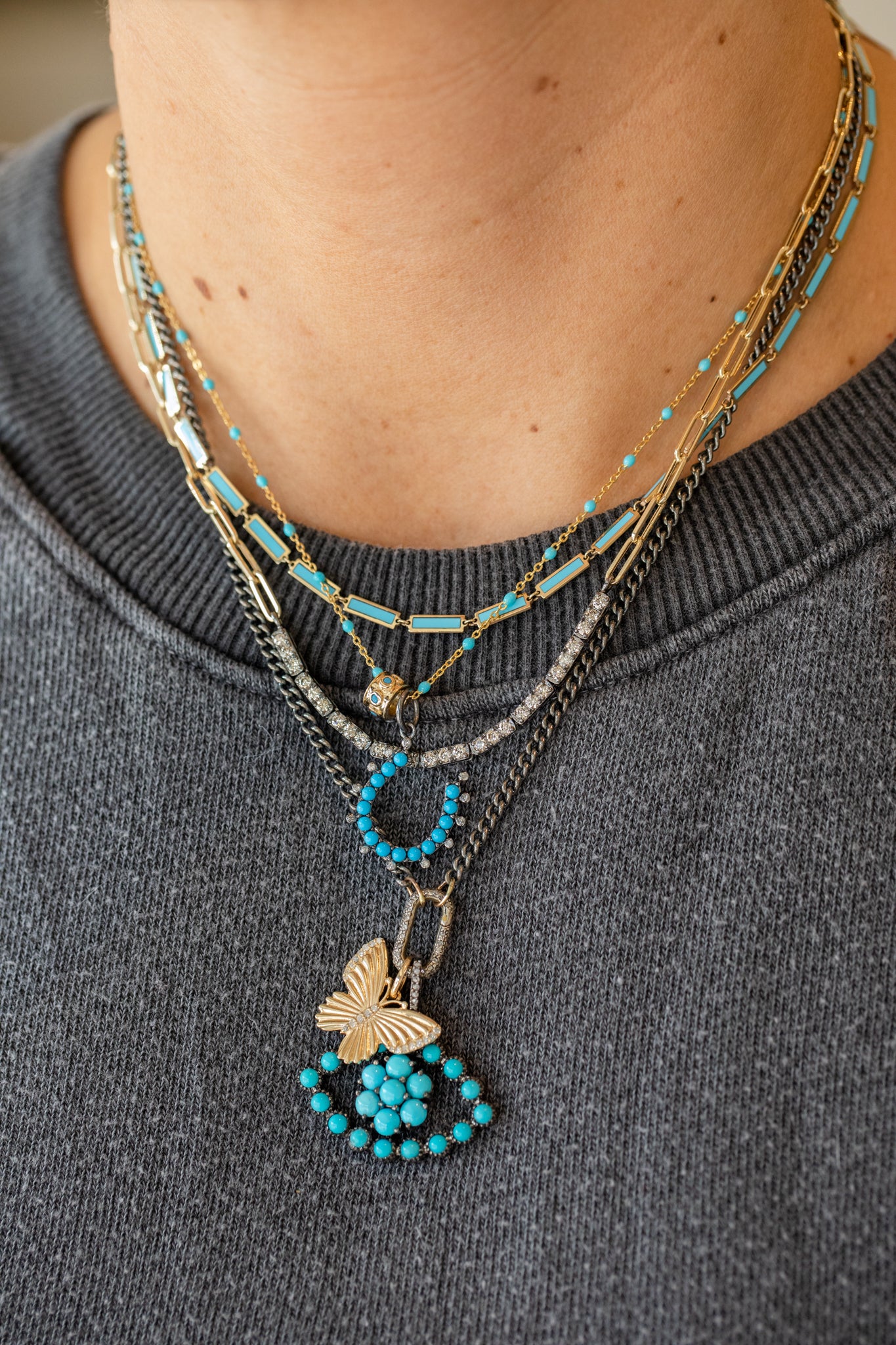 Silver Dotted Turquoise Cut Out Evil Eye Charm