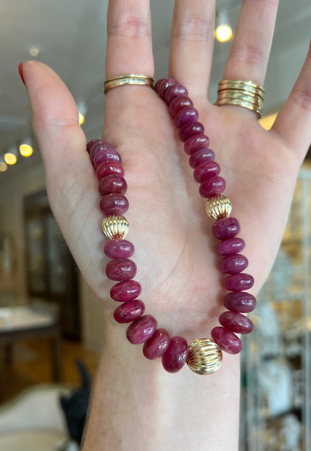 Natural Graduated Ruby Fluted Rondelle Necklace