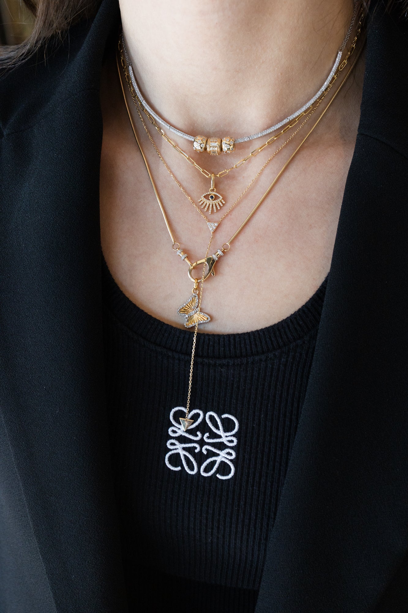 14K Gold Triangle CZ Lariat Necklace