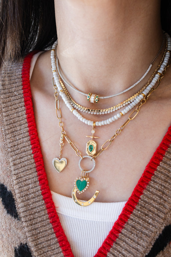 14K Gold Chain Clasp Diamond Heart Charm