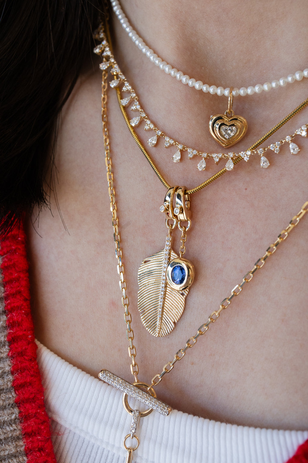 14K Gold Multi Pear Diamond Charm Necklace
