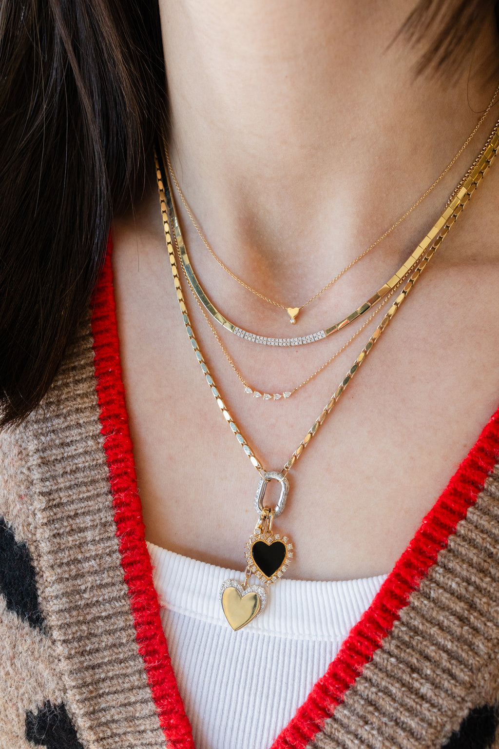 14K Gold Chain Clasp Diamond Heart Charm