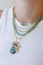 14K Gold Emerald Carved Labradorite Evil Eye Pendant