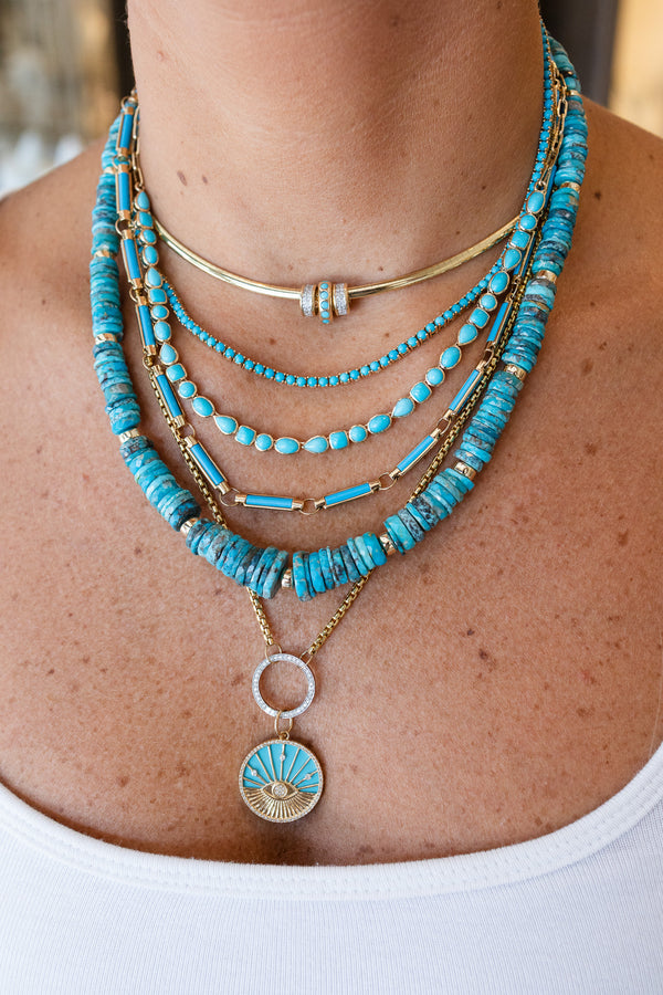 Arizona Turquoise Faceted Heishi Turquoise Rondelle Necklace