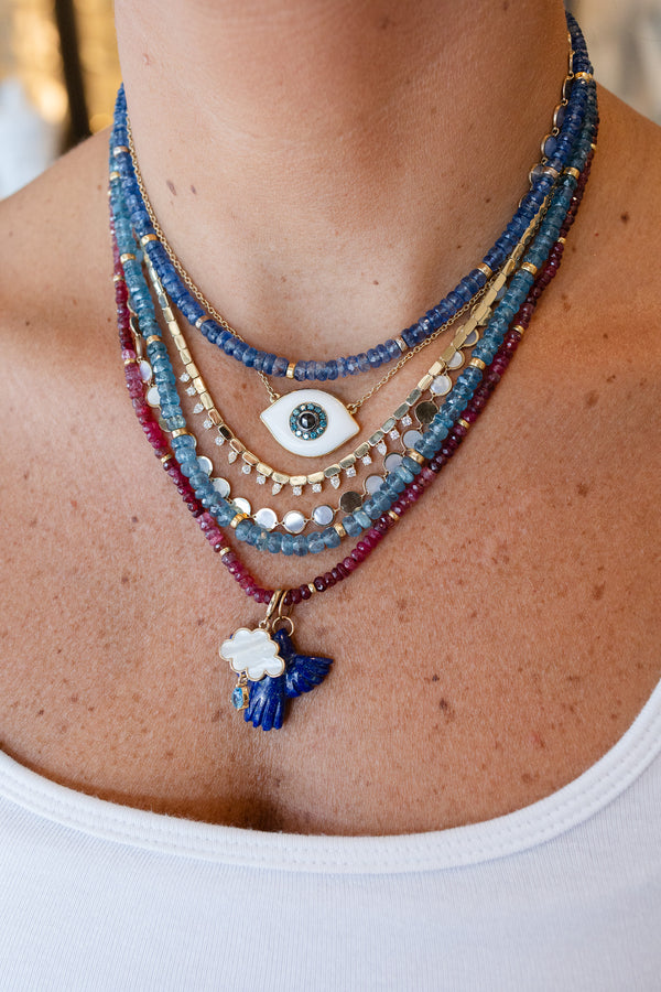 14K Gold White Cacholong Evil Eye Necklace