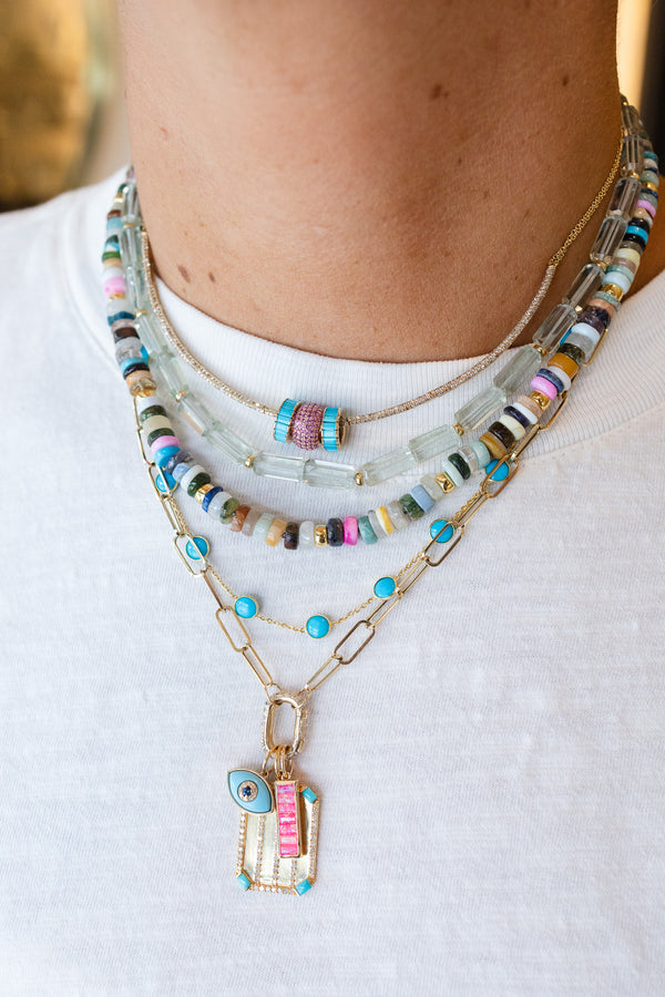 18K Gold Round Turquoise Station Necklace