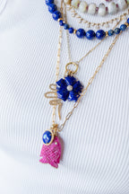14K Gold 5 Petal Lapis Diamond Flower Charm