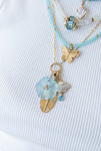 Small 14K Gold Aquamarine Diamond Flower Charm
