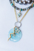 14K Gold Blue Chalcedony Diamond Flower Charm