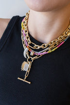 14K Gold Flat Rounded Toggle Link Lock Necklace