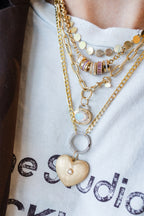 14K Brushed Gold Single Bezel Diamond Heart Charm