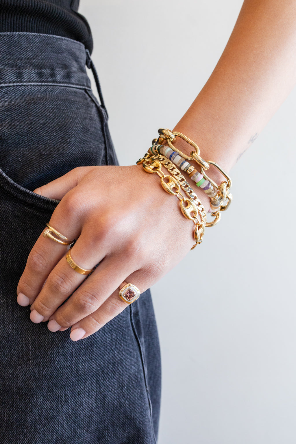 Chunky 14K Gold Oval + Rectangle Link Bracelet
