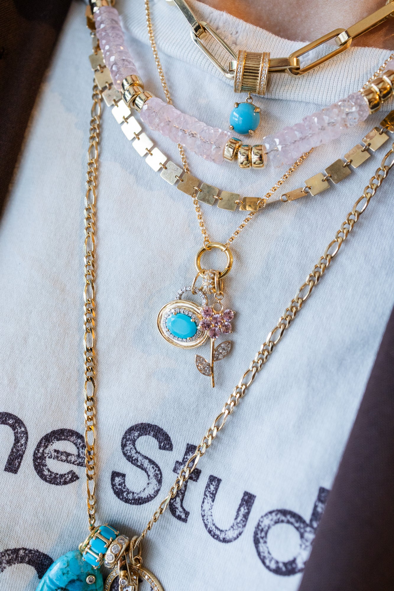 14K Gold Diamond Oval Turquoise Charm