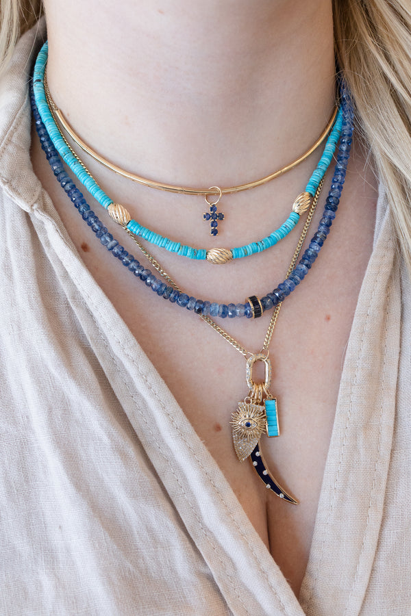 14K Gold Radiant Sapphire Evil Eye Charm