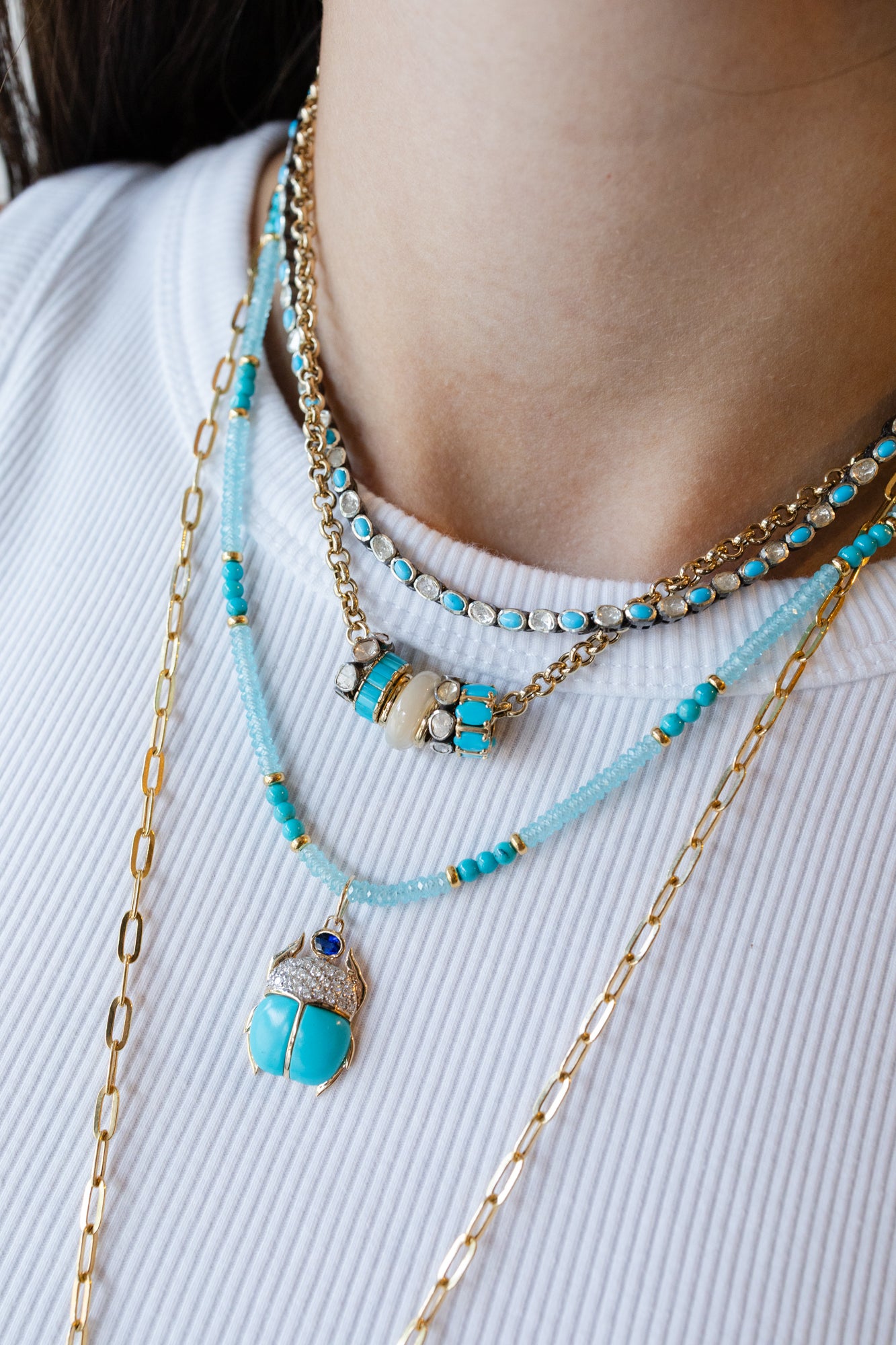 Mini Polki Diamond Turquoise Tennis Necklace