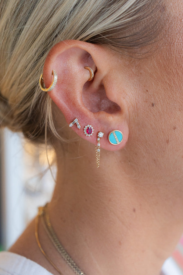 Mini 14K Gold Oval Ruby Diamond Flower Studs