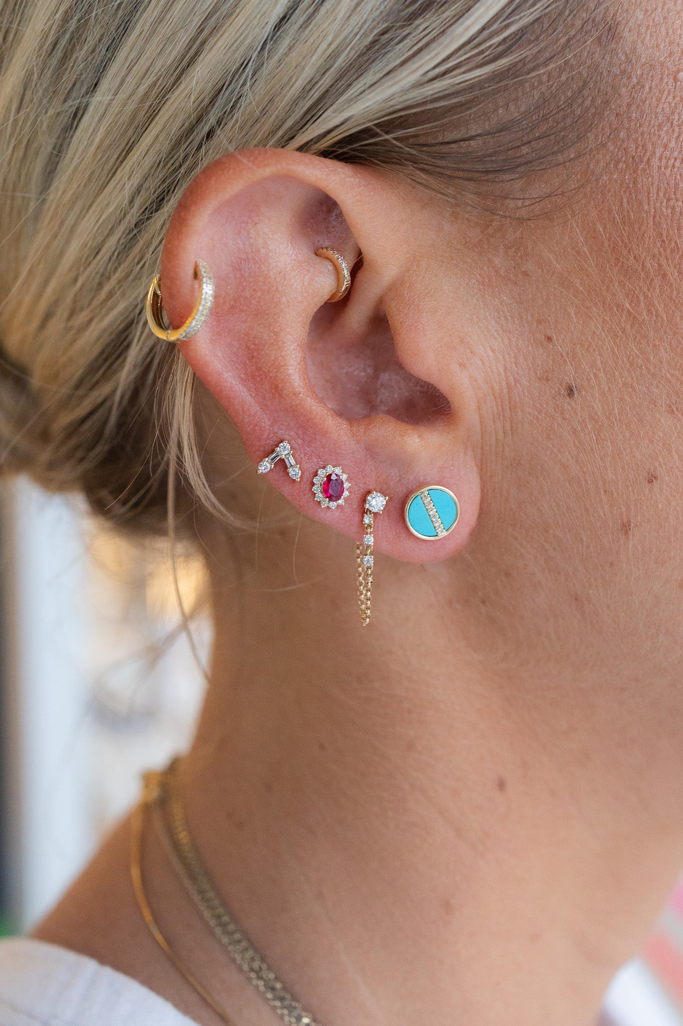 Small 14K Gold Mix Shape Diamond V Studs