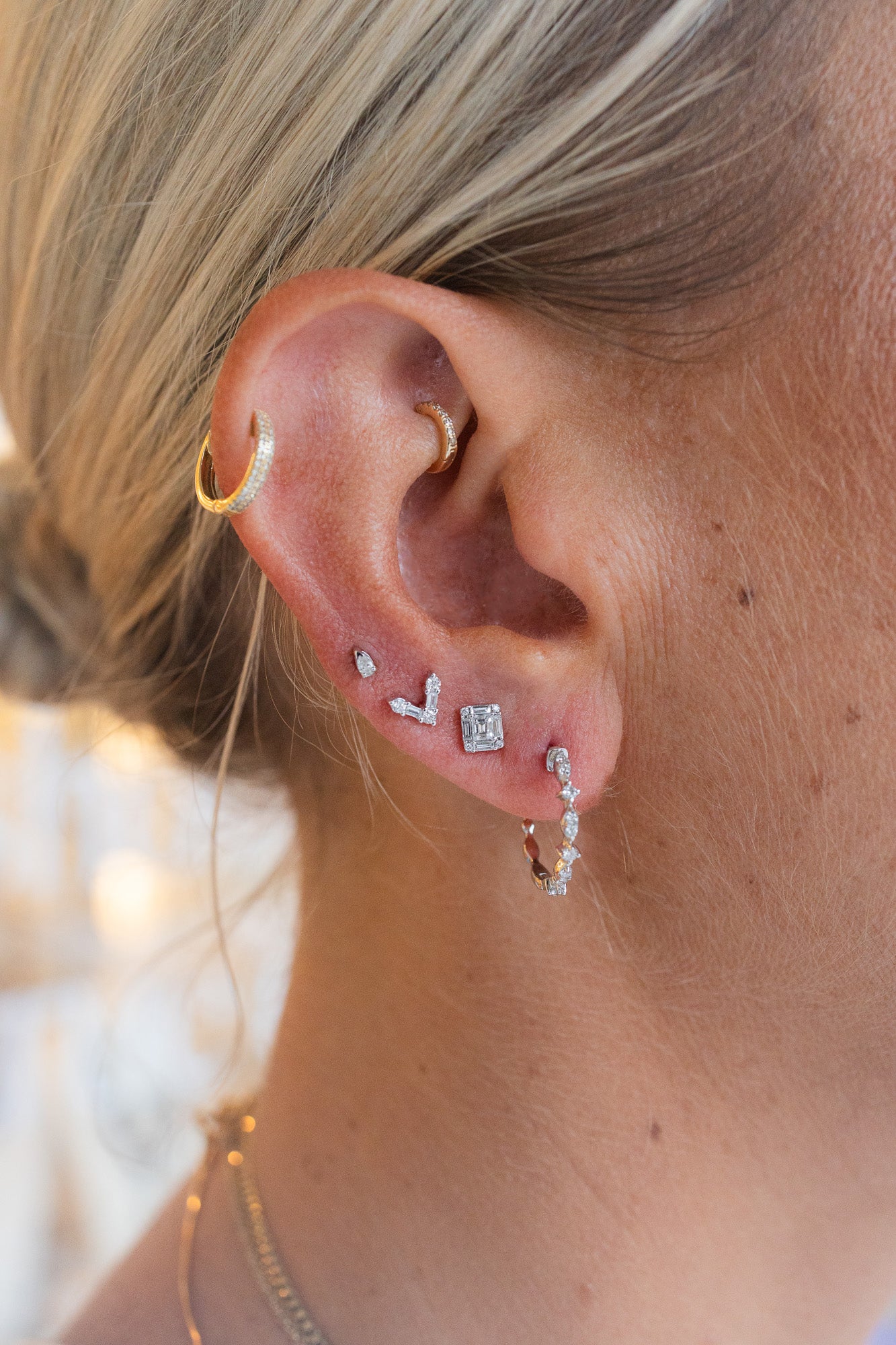 Small 14K Gold Mix Shape Diamond V Studs