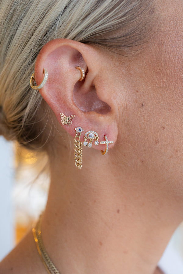 14K Gold CZ Evil Eye Tassel Studs