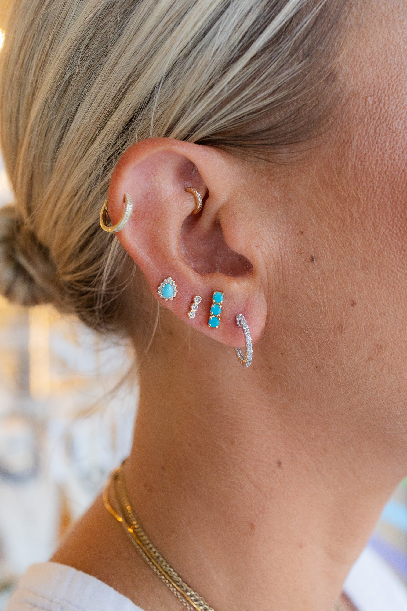 14K Gold Trio CZ Line Studs