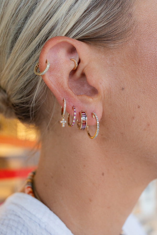 7/8" 14K Gold Thin .39ct Diamond Hoops